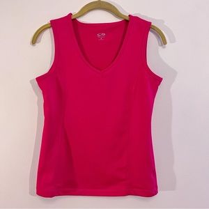 Champion Magenta sleeveless v-neck workout shirt.